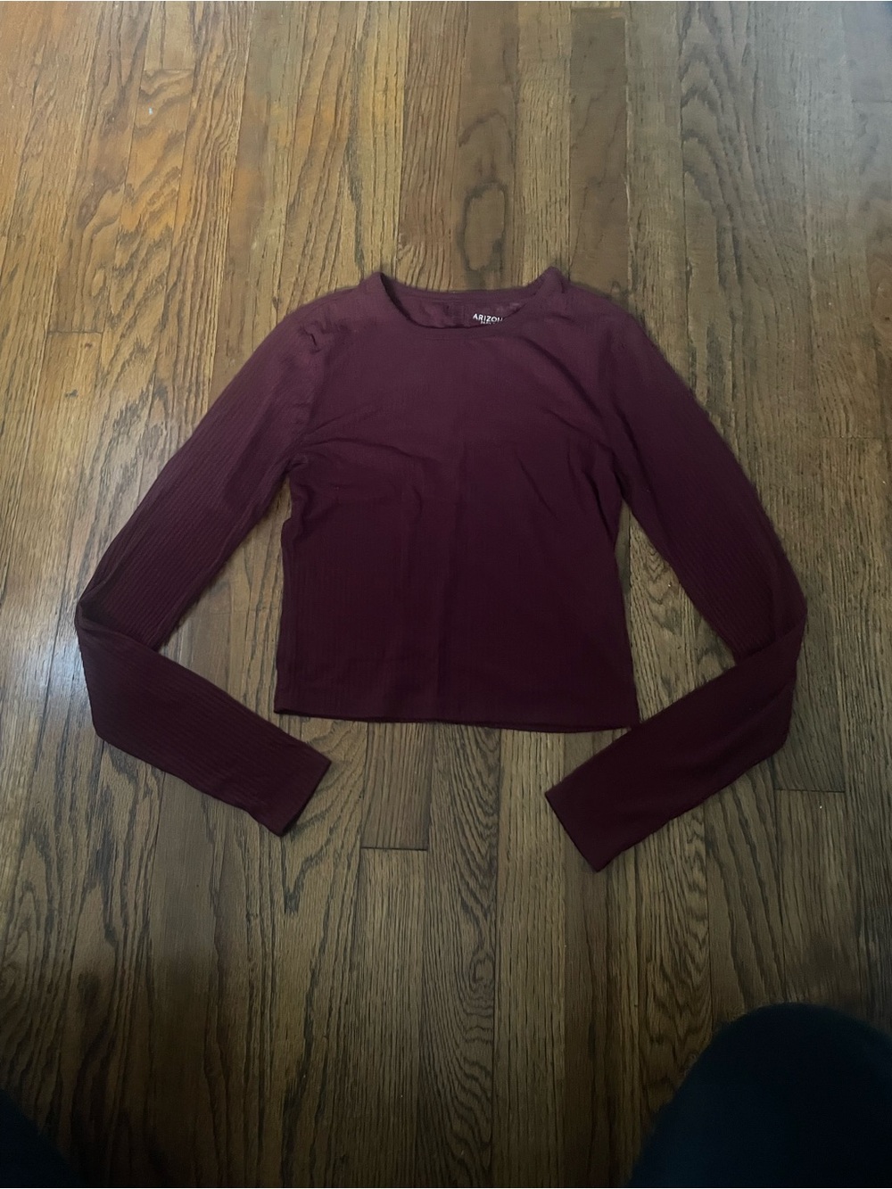 Long-Sleeve Ribbed Crop Top - Burgundy
